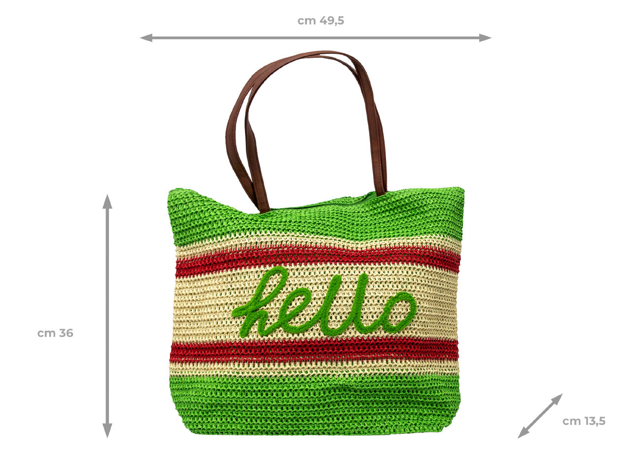 Borsa Mare Spiaggia Piscina A Spalla Borsone Grande Modello Hello Verde