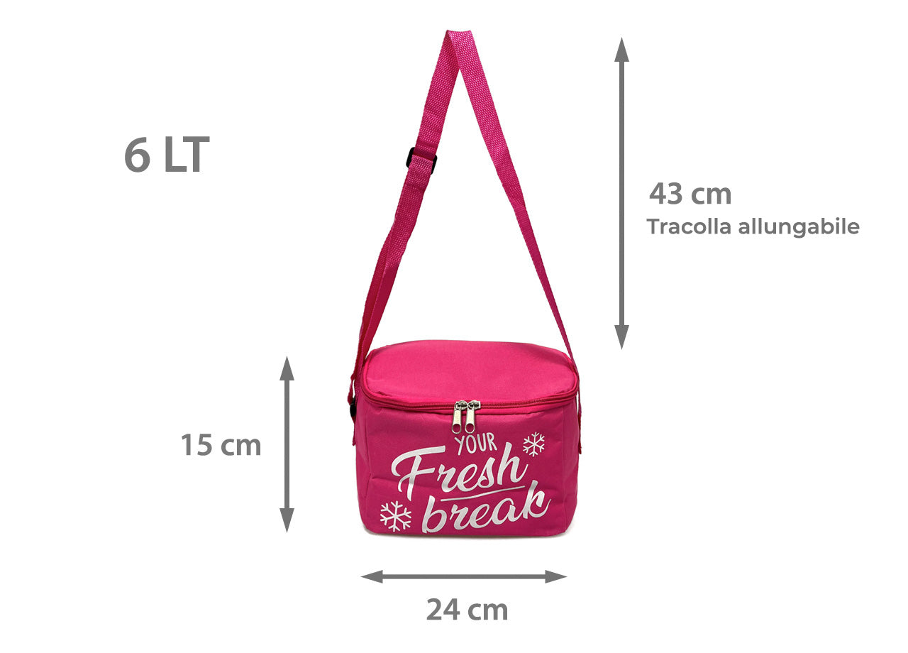 Borsa Termica Frigo Porta Pranzo Spiaggia Lavoro Scuola Modello Fresh Break - 6L - Fucsia