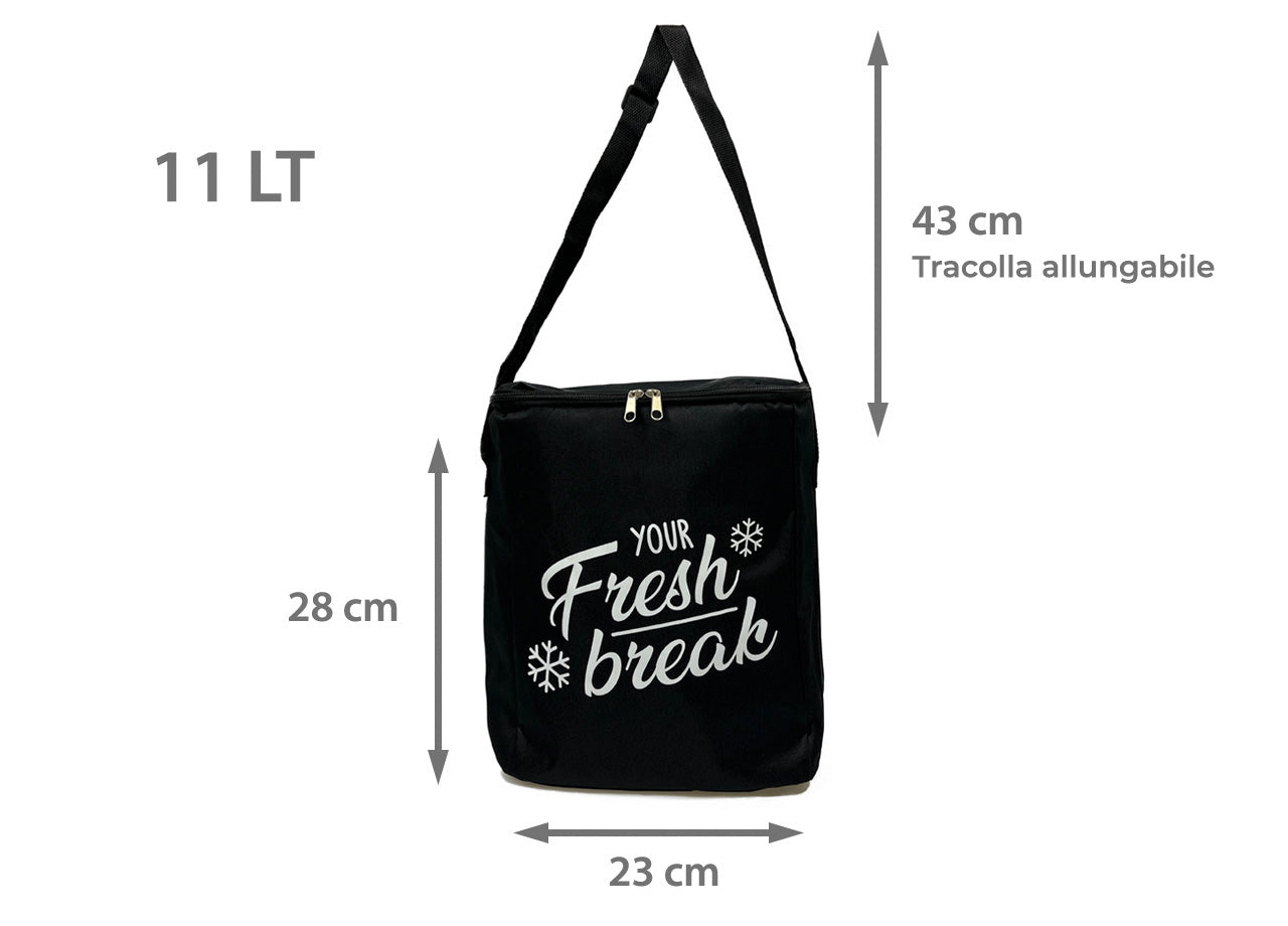 Borsa Termica Frigo Porta Pranzo Spiaggia Lavoro Scuola Modello Fresh Break - 11L - Nero