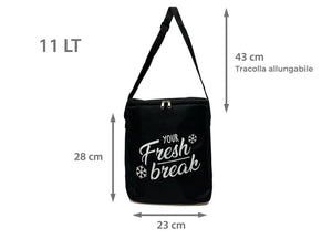 Borsa Termica Frigo Porta Pranzo Spiaggia Lavoro Scuola Modello Fresh Break - 11L - Nero