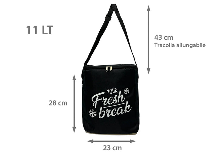 Borsa Termica Frigo Porta Pranzo Spiaggia Lavoro Scuola Modello Fresh Break - 11L - Nero