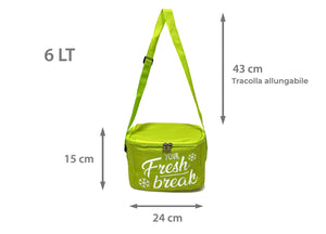 Borsa Termica Frigo Porta Pranzo Spiaggia Lavoro Scuola Modello Fresh Break - 6L - Verde Acido