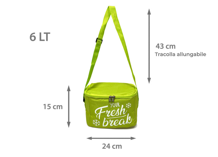 Borsa Termica Frigo Porta Pranzo Spiaggia Lavoro Scuola Modello Fresh Break - 6L - Verde Acido