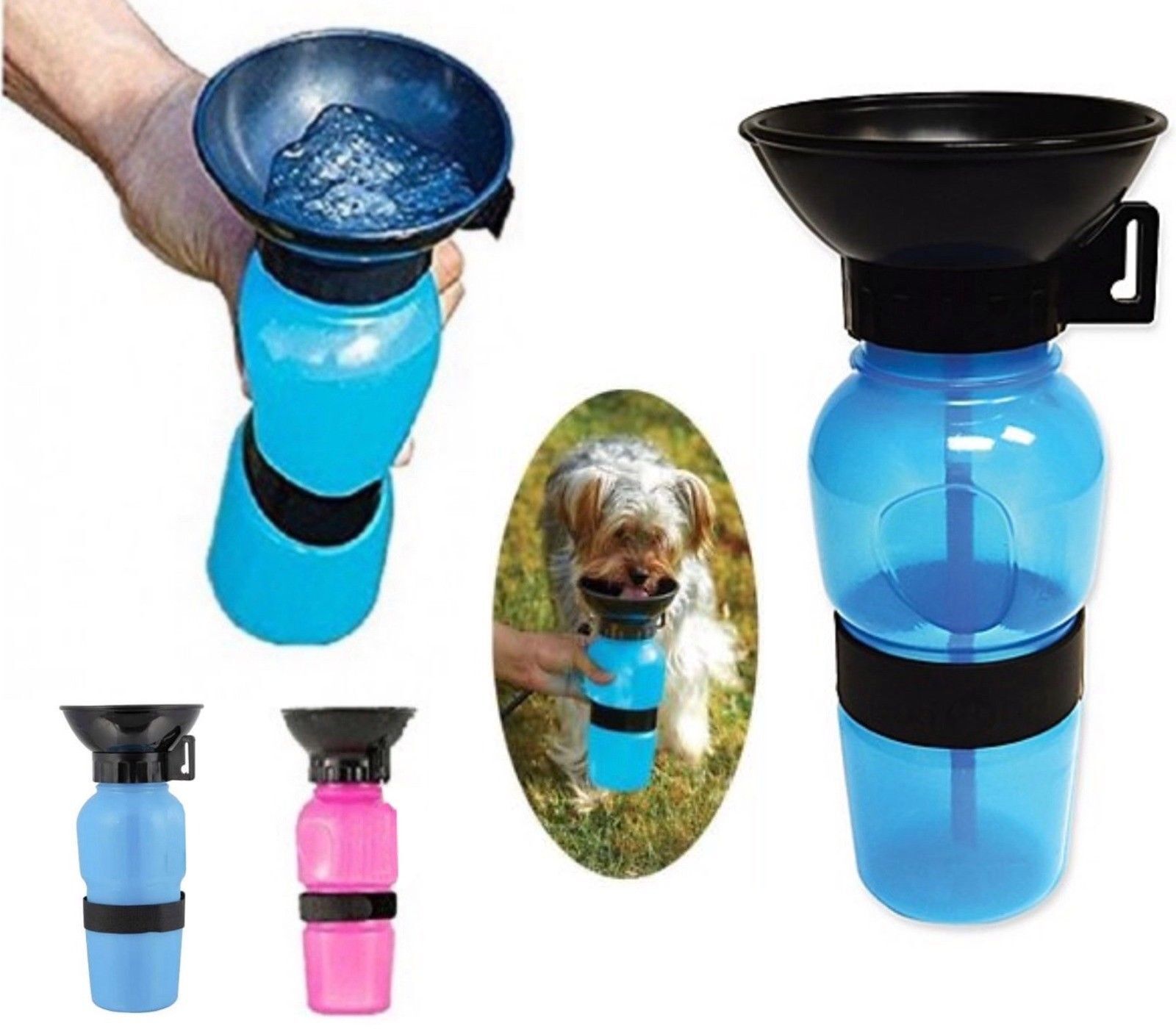 BOTTIGLIA DISPENSER ACQUA 400 ML CANE CANI GATTO GATTI CON CIOTOLA DA VIAGGIO