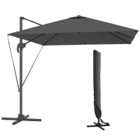 Ombrellone da Giardino 2.5x2.5 m a Braccio, Girevole a 360° con Manovella e Base a Croce, Grigio Scuro