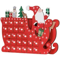 Calendario dell'Avvento da riempire in legno, con 24 cassetti, Babbo Natale e slitta, 22,5x8x36cm, Rosso