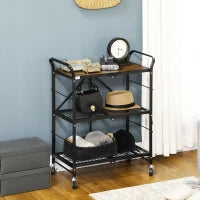 Carrello da cucina dal design industriale, con 3 ripiani, carrello multiuso, carrello da servizio, 4 ruote, pieghevole, Marrone + Nero