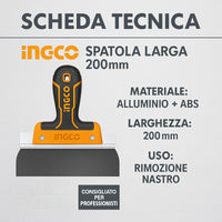 Spatola larga alluminio lama inox 200mm finitura nastro cartongesso professionale