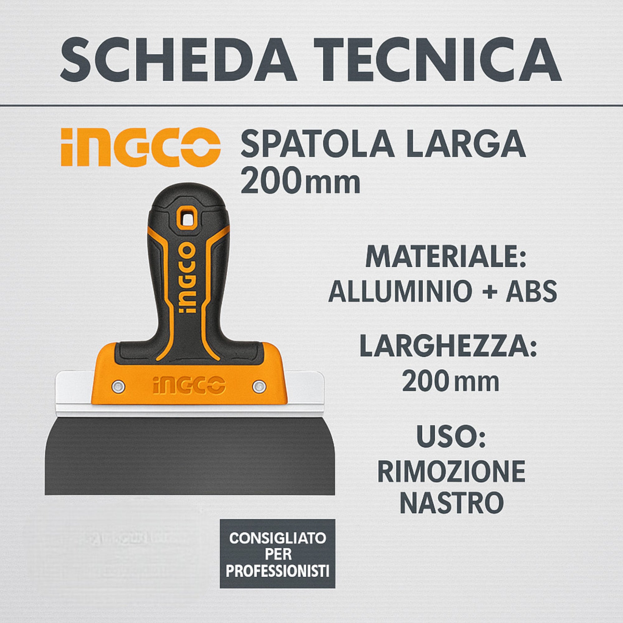 Spatola larga alluminio lama inox 200mm finitura nastro cartongesso professionale