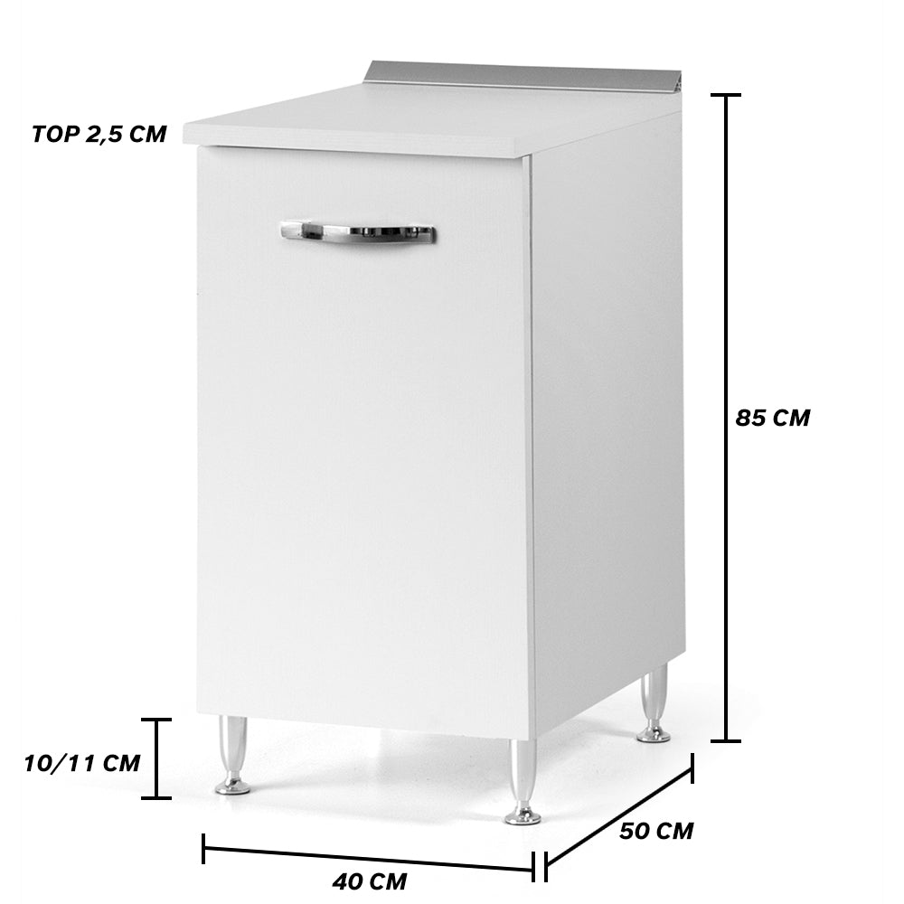 Base per cucina componibile da 40 cm con anta, realizzata in legno 100% MADE IN ITALY colore Bianco Frassino