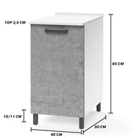 Base per cucina componibile da 40 cm con anta, realizzata in legno 100% MADE IN ITALY colore Cemento