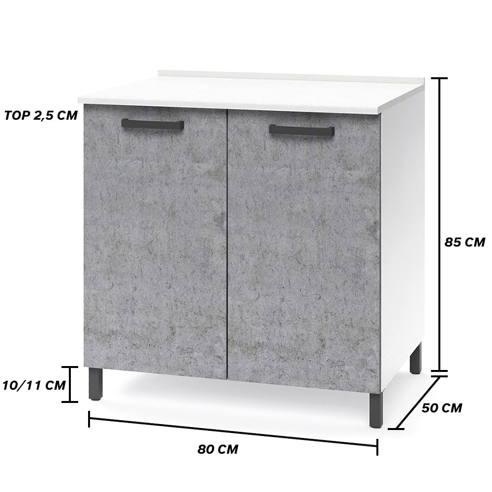 Base per cucina componibile da 80 cm con ante, realizzata in legno 100% MADE IN ITALY colore Cemento