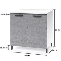 Base per cucina componibile da 80 cm con ante, realizzata in legno 100% MADE IN ITALY colore Cemento