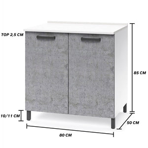 Base per cucina componibile da 80 cm con ante, realizzata in legno 100% MADE IN ITALY colore Cemento