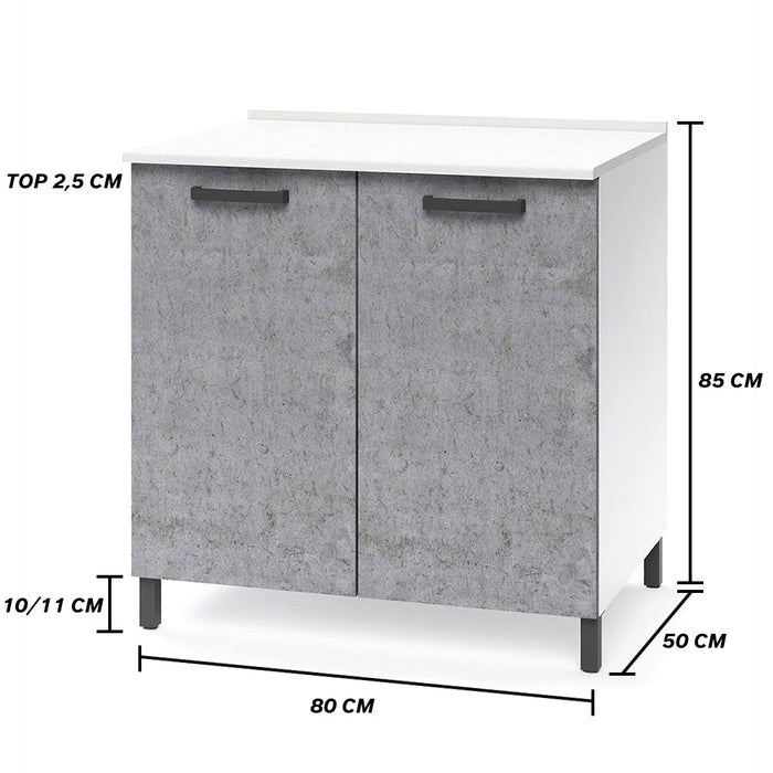 Base per cucina componibile da 80 cm con ante, realizzata in legno 100% MADE IN ITALY colore Cemento