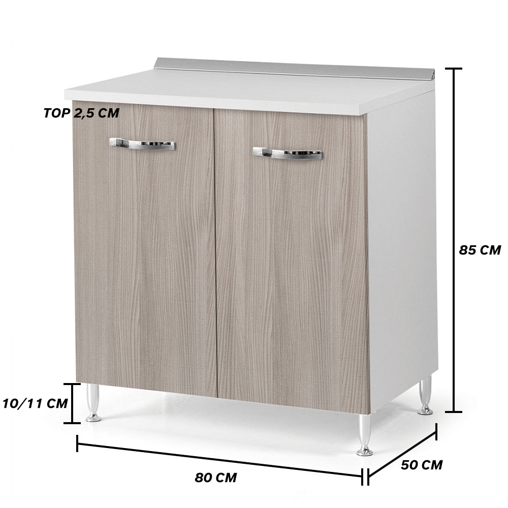 Base per cucina componibile da 80 cm con ante, realizzata in legno 100% MADE IN ITALY colore Olmo