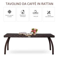 Tavolino in Rattan Sintetico, Tavolino da Esterno Piccolo, per Giardino, Terrazzo Impermeabile Marrone 90x50x35cm