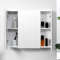 kleankin Armadietto Bagno con 3 Ante Specchiate e Ripiani Regolabili, 70x15x60cm, Bianco