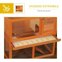 Gabbia per Conigli a Due Piani, Conigliera da Esterno con Casetta per Conigli in Legno di Abete, 90x45x80 cm