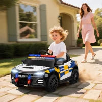 Macchina Elettrica per Bambini della Polizia con Telecomando, Clacson e Musica Integrata, 96x60x45 cm