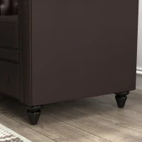 Divano 2 Posti stile Chesterfield con Cuscino Rimovibile, in Ecopelle, Legno e Metallo, 160x84x80 cm, Marrone