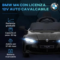 Macchina Elettrica per Bambini a Licenza BMW M4 con Telecomando, Clacson e Fari, 108x69.5x51 cm, Nera