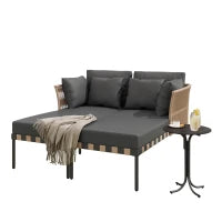 Divano da giardino modulare e rimovibile, Tavolino da caffè in vetro temperato, Grigio e Marrone