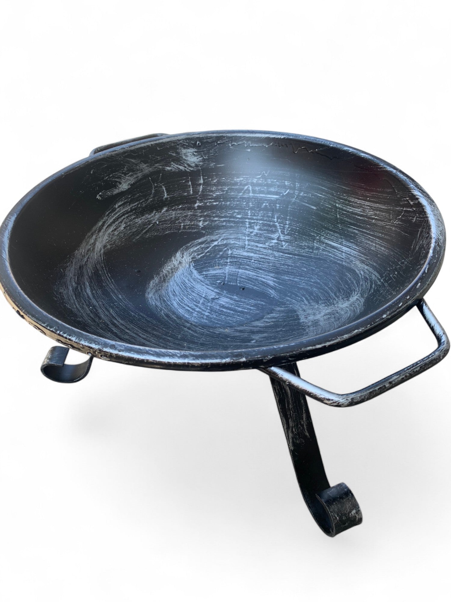 Braciere da Giardino in Ferro, 40 cm Diametro, 27 cm Altezza, Braciere con manici per Fuoco da Esterno e Interno Nero spazzolato