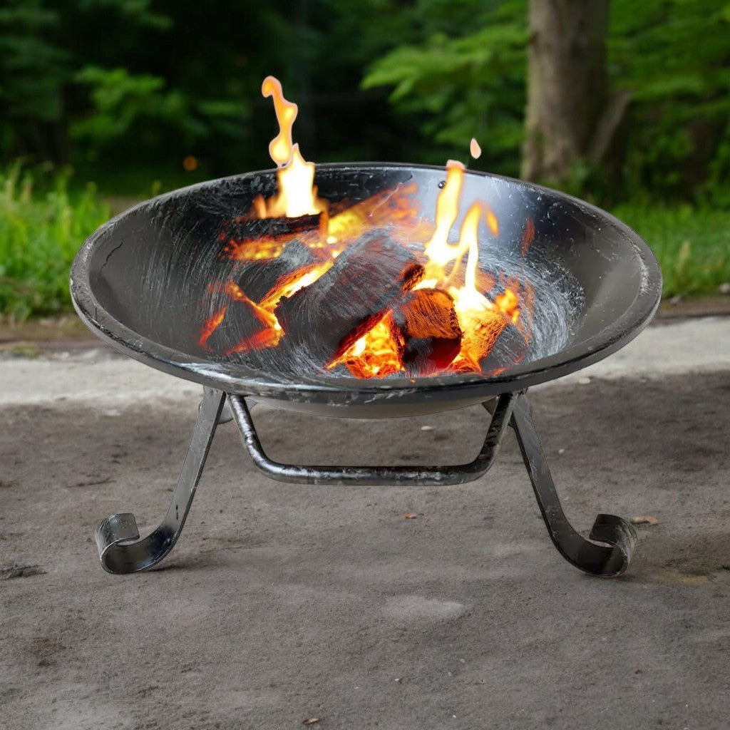 Braciere da Giardino in Ferro, 40 cm Diametro, 27 cm Altezza, Braciere con manici per Fuoco da Esterno e Interno Nero spazzolato