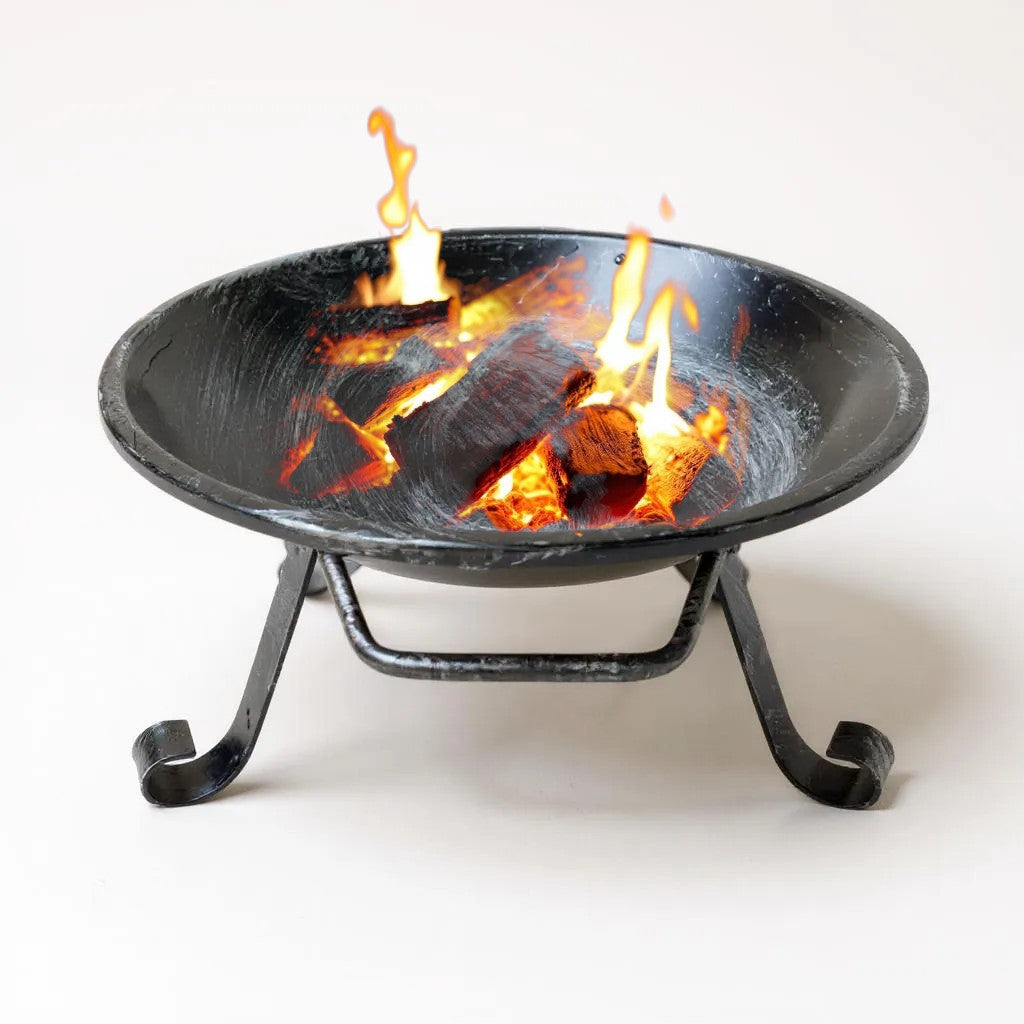 Braciere da Giardino in Ferro, 40 cm Diametro, 27 cm Altezza, Braciere con manici per Fuoco da Esterno e Interno Nero spazzolato