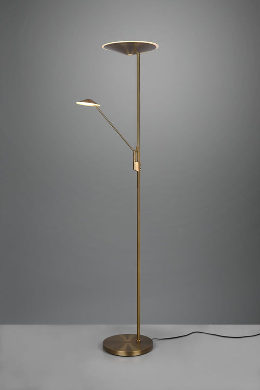 BRANTFORD PIANTANA LED 30W 3500lm- 6,5W 650lm, 2700+3200+4000K METALLO OTTONE ANTICATO CON LUCE DA LETTURA CON INTERRUTTORI TOUCH DIMMERABILE H. 180CM