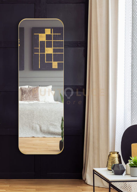 BRITNEY SPECCHIO DA PARETE CON CORNICE SPORGENTE CON GANCI X INSTALLAZIONE ORIZZONTALE E VERTICALE 50X150 ORO