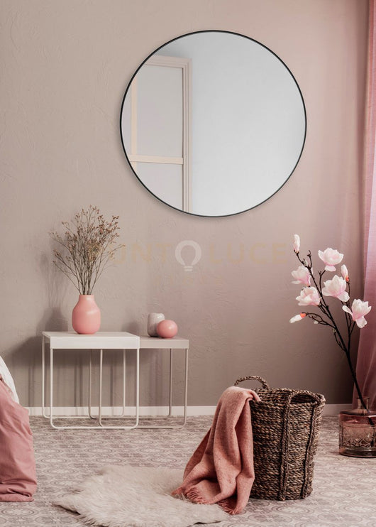 BRITTA SPECCHIO DA PARETE ROTONDO CON CORNICE SPORGENTE D.110CM COLORE NERO