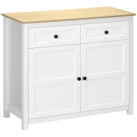 Credenza Mobile da Stoccaggio con 2 Cassetti e 2 Porte con Mensola Regolabile in Altezza, 100 x 40 x 85 cm, Bianco e Effetto Legno