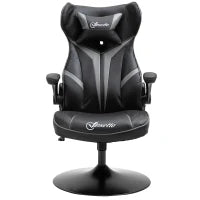 Poltrona da Gaming Girevole a 360° Ergonomica con Altezza Regolabile, Braccioli Ribaltabili e Cuscino Poggiatesta, 67x70x106-112 cm, Grigio Chiaro e Nero