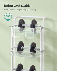 Carrello di servizio mobile a 3 livelli con ruote ripiano portaoggetti con maniglia 2 pentole 2 freni cestini in plastica facile da montare per camera da letto cucina bianco 12_0005040