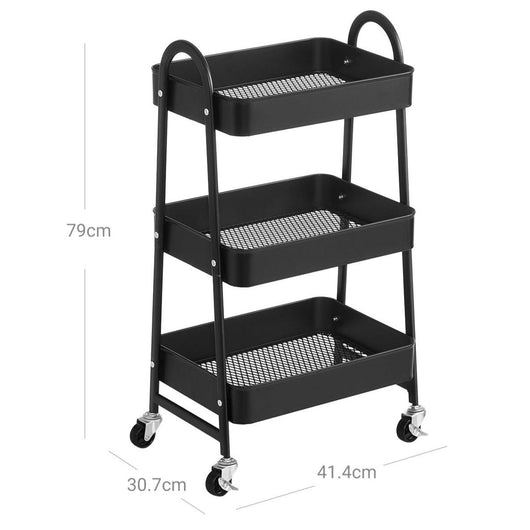 Carrello mobile a 3 livelli con ruote Ripiano portaoggetti in metallo con maniglie 2 freni Montaggio semplice per officina Camera da letto Cucina Lavanderia Nero 12_0002728