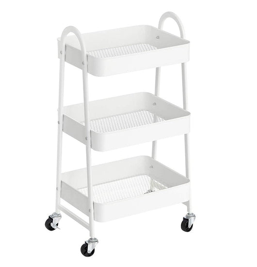 Carrello mobile a 3 livelli carrello su ruote ripiano portaoggetti in metallo con maniglie 2 freni montaggio semplice per officina camera da letto cucina lavanderia bianco 12_0002455