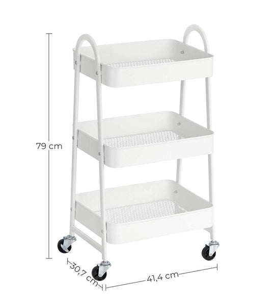 Carrello mobile a 3 livelli carrello su ruote ripiano portaoggetti in metallo con maniglie 2 freni montaggio semplice per officina camera da letto cucina lavanderia bianco 12_0002455