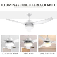 Ventilatore da Soffitto con Luce LED a 3 Modalità con Telecomando, 6 Velocità, Φ132x40cm