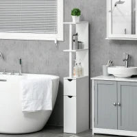 kleankin Colonna Bagno con 2 Ripiani e 2 Armadietti, Mobile Alto Salvaspazio 15.2x29.8x118 cm, Bianco