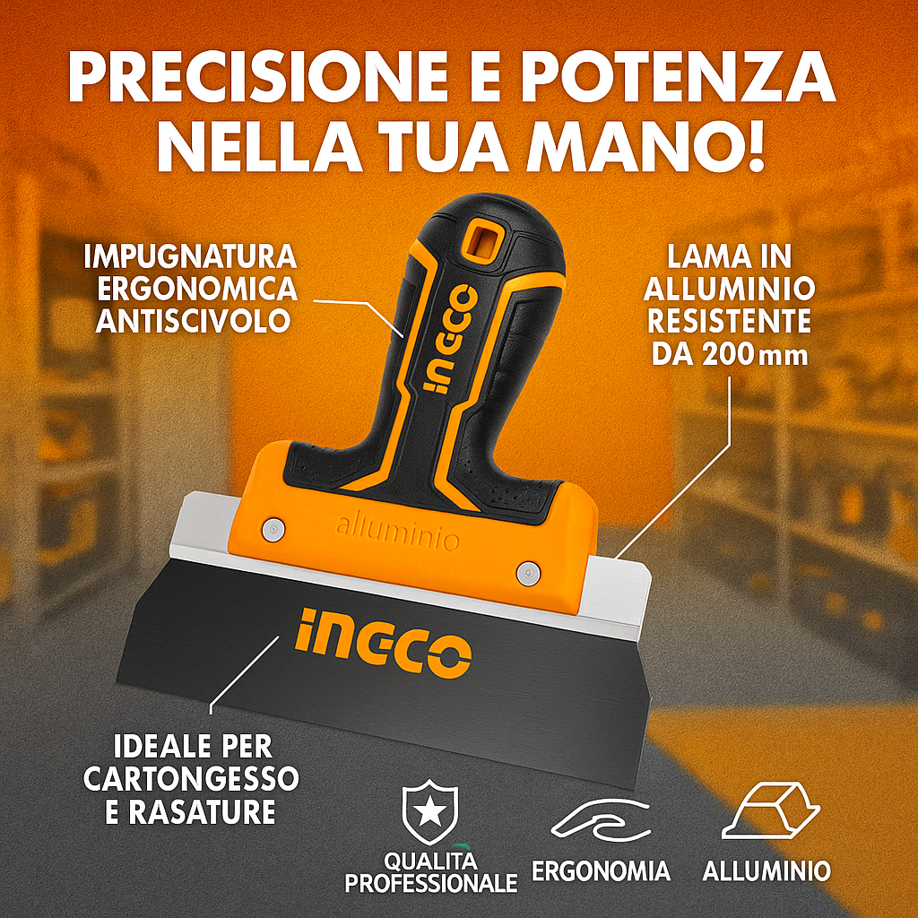 Spatola larga alluminio lama inox 200mm finitura nastro cartongesso professionale
