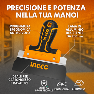 Spatola larga alluminio lama inox 200mm finitura nastro cartongesso professionale