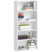 Mobile Libreria a 5 Ripiani con 3 Scaffali Flessibili, in Legno, 60x24x133.5 cm, Bianco