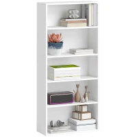 Mobile Libreria a 5 Ripiani con 3 Scaffali Flessibili, in Legno, 60x24x133.5 cm, Bianco