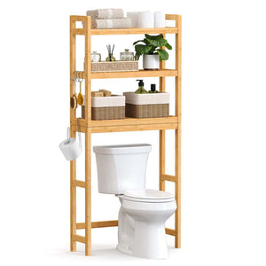 Mobiletto portaoggetti per WC ripiano sopra il WC 26 x 63 x 163 cm scaffale portaoggetti in bambù a 3 ripiani organizer per bagno con ripiani regolabili capacità di carico di 15 kg per ripiano facile da montare bianco 12_0006593