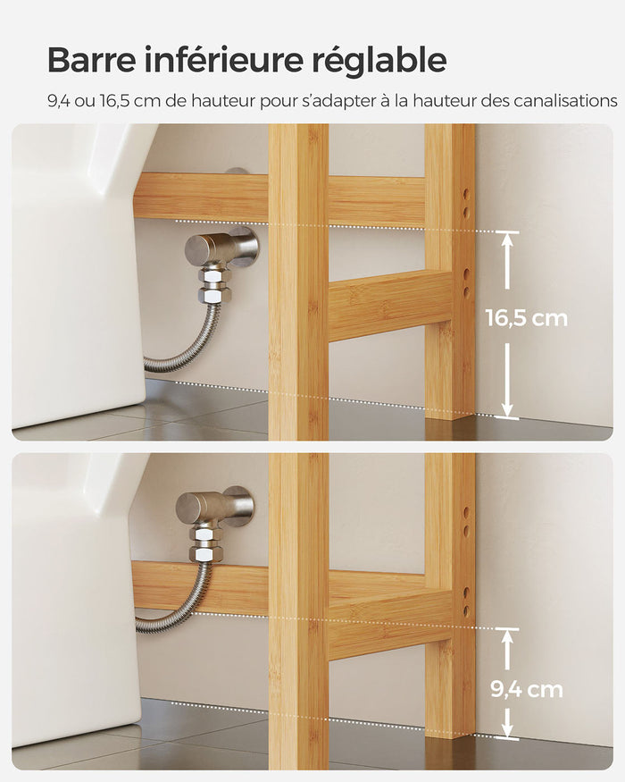 Mobiletto portaoggetti per WC ripiano sopra il WC 26 x 63 x 163 cm scaffale portaoggetti in bambù a 3 ripiani organizer per bagno con ripiani regolabili capacità di carico di 15 kg per ripiano facile da montare bianco 12_0006593