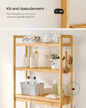 Mobiletto portaoggetti per WC ripiano sopra il WC 26 x 63 x 163 cm scaffale portaoggetti in bambù a 3 ripiani organizer per bagno con ripiani regolabili capacità di carico di 15 kg per ripiano facile da montare bianco 12_0006593