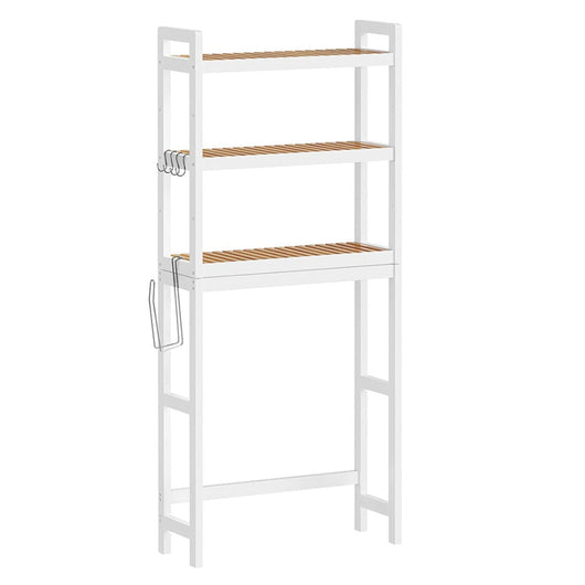 Mobiletto per WC con ripiano sopra il WC 3 ripiani in bambù organizer per bagno con ripiani regolabili portata 15 kg/ripiano facile da montare bianco 12_0006592