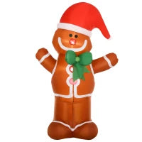 Omino Pan di Zenzero Gonfiabile 183cm, Luci LED Integrate, Decorazione Natalizia da Esterno